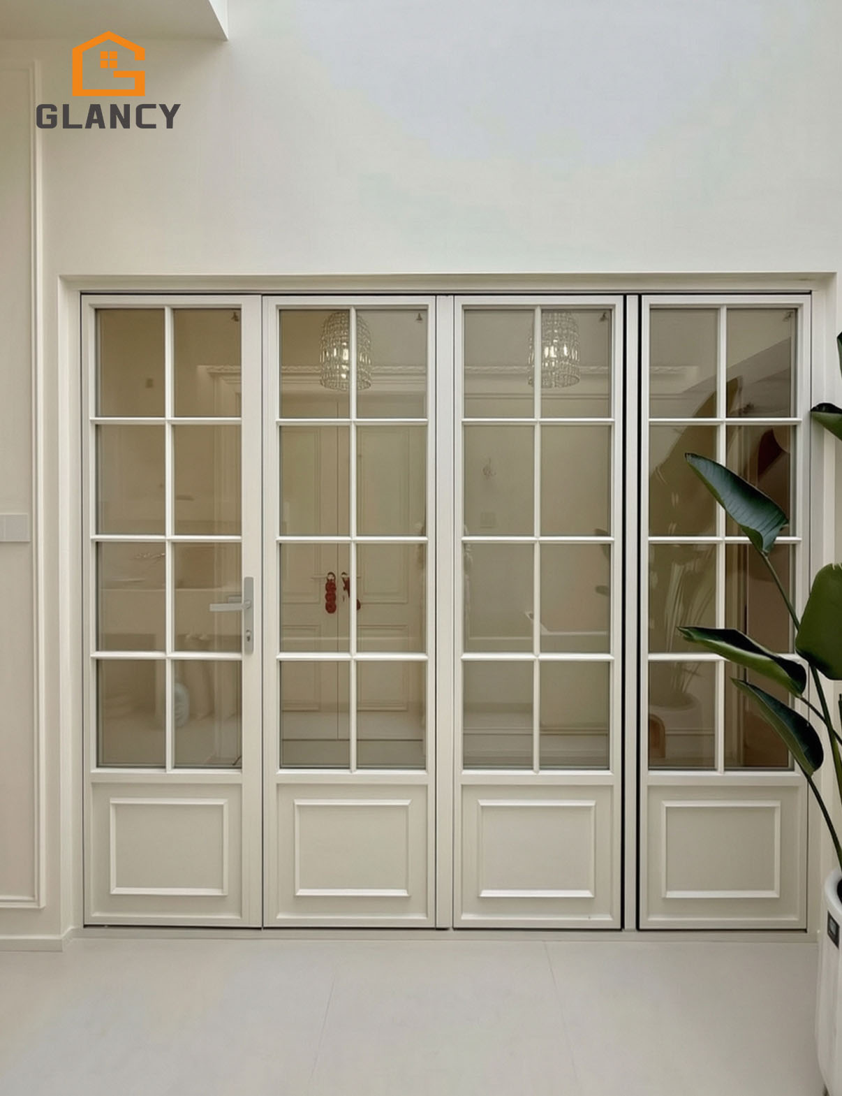Customized White Aluminum French Folding Door For Living Room Comfort Room Balcony Exterior Bifold Patio Door