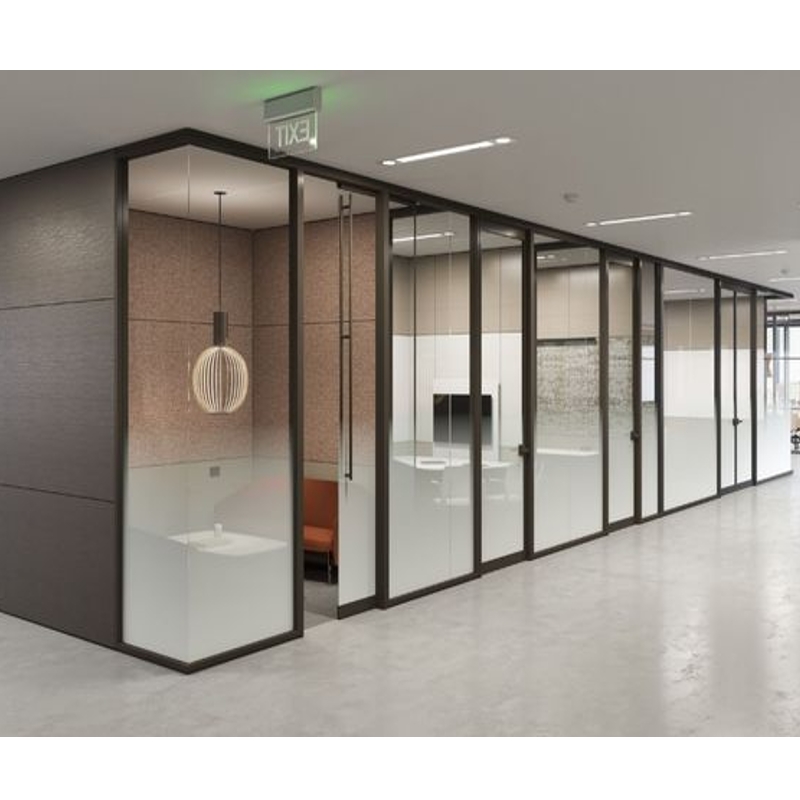 Floor to Ceiling Privacy Room Divider Contemporary Aluminum Office Partition Wall With Sliding Door