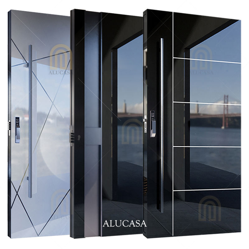 Alucasa American Black Steel Solid Wood Aluminum Doors External Wooden Pivot Main Door for House Modern Front Entry Doors