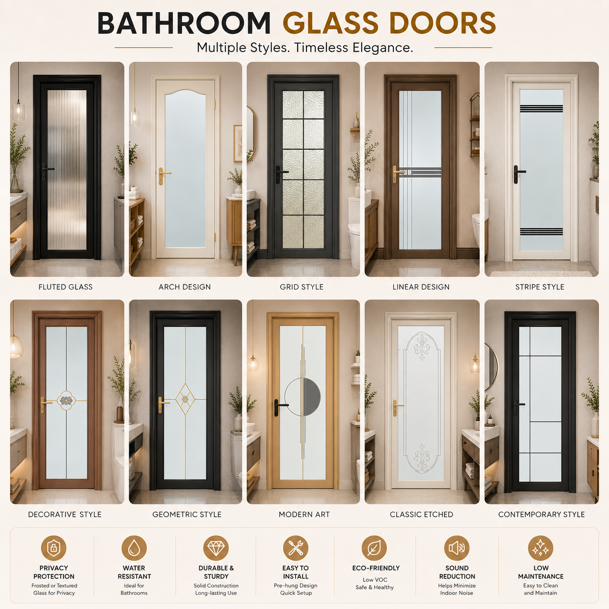 Aluminum Bathroom Door With Rust Resistant Frame for Coastal Residential Construction