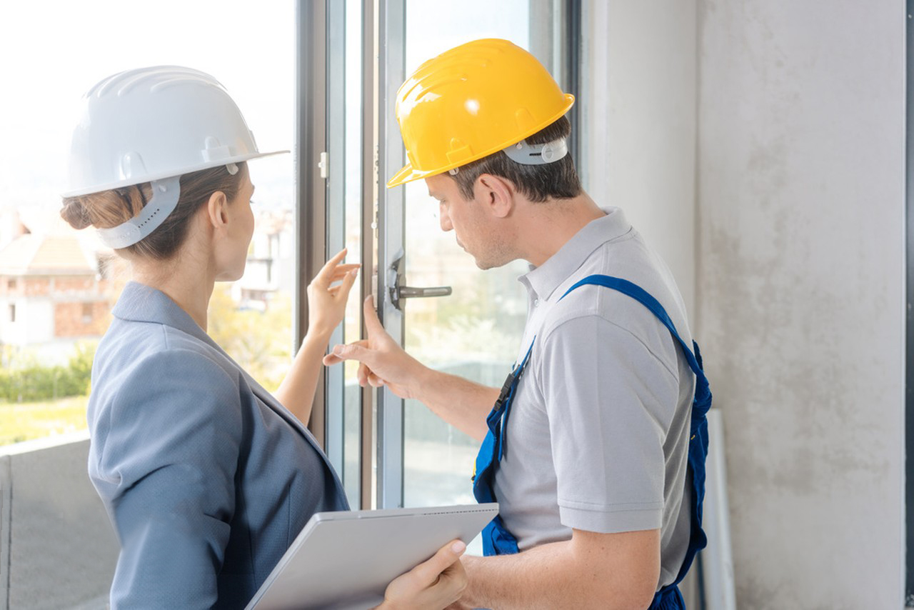 Professional architectural entry door installation inspection