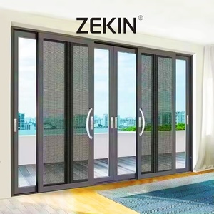 Double Glass Stacker Doors Exterior Aluminum Sliding Doors with Screen Mesh
