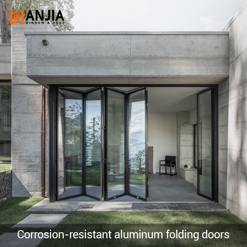Heavy Duty Coastal Glass Commercial Doors Folding Glass Door Thermal Breaking Glass Bifold Doors