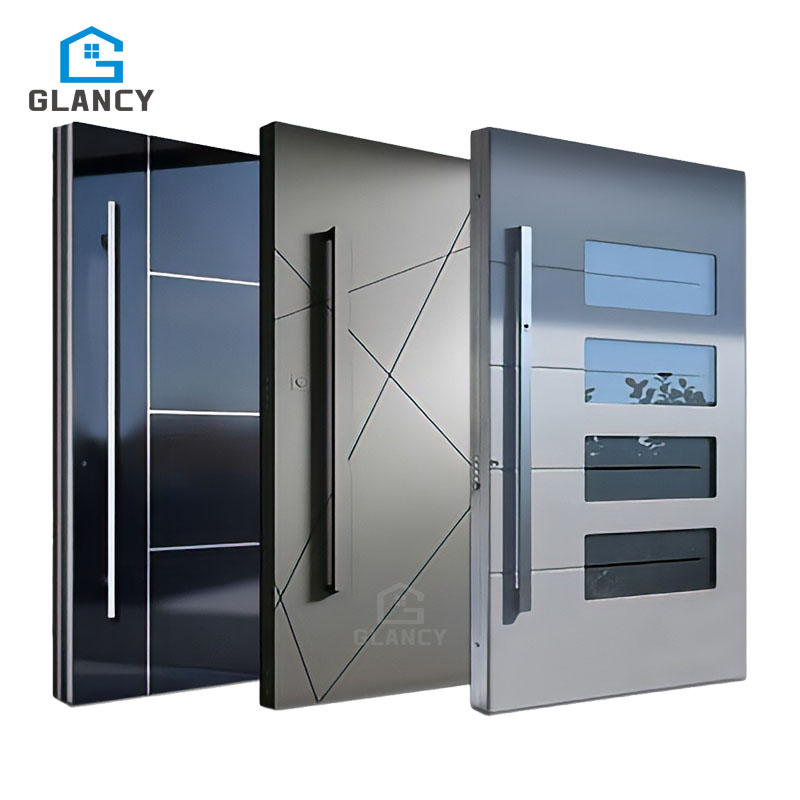 Security House Main Front Cheaper For Home Exterior Entrance Entry Main Black Steel Aluminium Pivot Doors