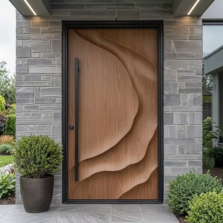 American Style Modern Oversize Aluminum Pivot Door with 3D Fluid Wave Carving for Luxury Villa Entrance Security Front Door