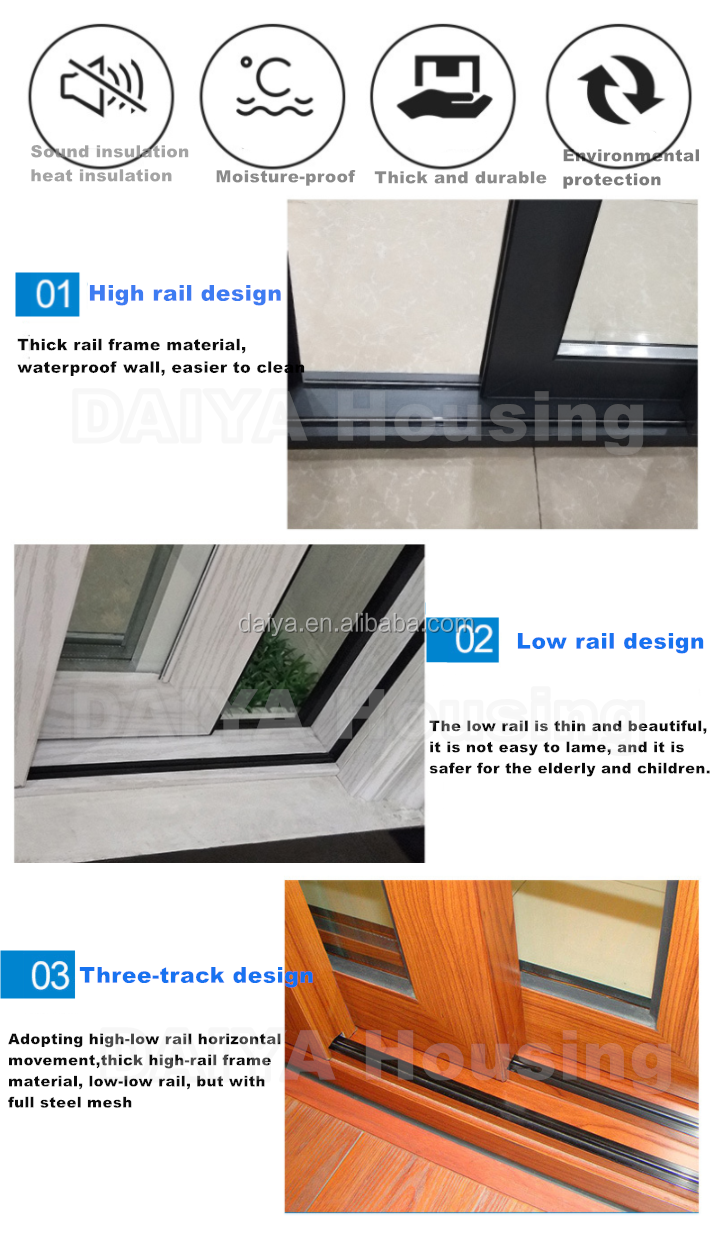 DAIYA Half Glass Aluminum Sliding Door for Kitchen with Low E Sliding Door