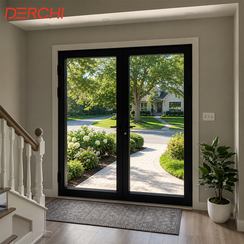 Luxury Slim Frame Aluminum French Door Double Tempered Glass Exterior Patio Door Manufacturer