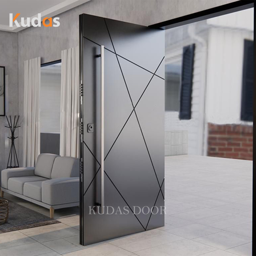 Modern Luxury Pivot Front Entry Door Customizable Cast Aluminum Solid Wood Exterior Security Entrance Door for High-End Villa