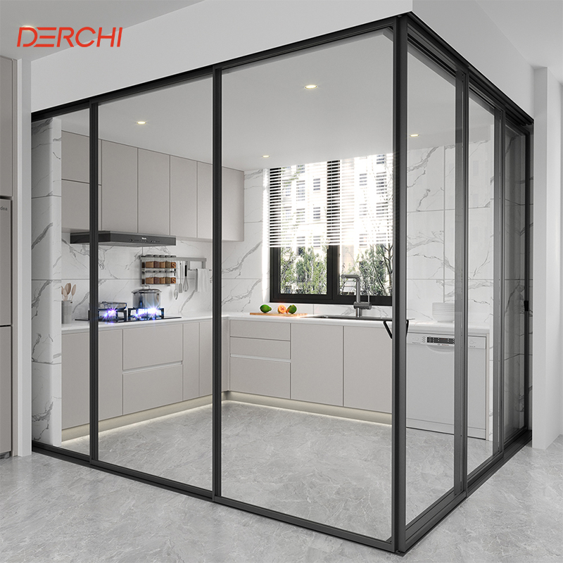 DERCHI Modern Aluminum Sliding Glass Door Soundproof and Windproof Sliding Glass Door For Home Hotel and Office Building
