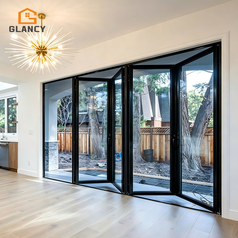 Minimalist Design Soundproof Aluminum Alloy Folding Doors Aluminium Bifold Patio Folding Glass Doors for Exterior Use Houses