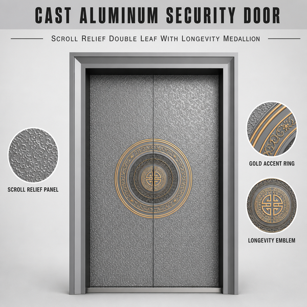Waterproof Cast Aluminum Double Door with Spun Texture Panel and Copper Ring for Business Lounge