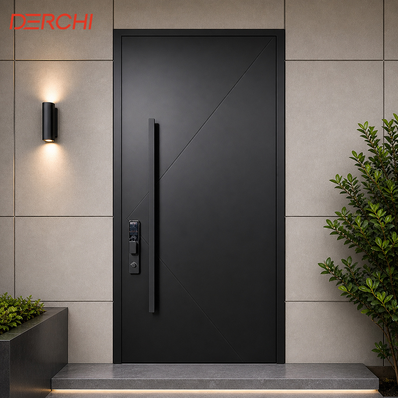 Custom Size Aluminum Entrance Door Exterior Security Front Door For Villa House Commercial Project