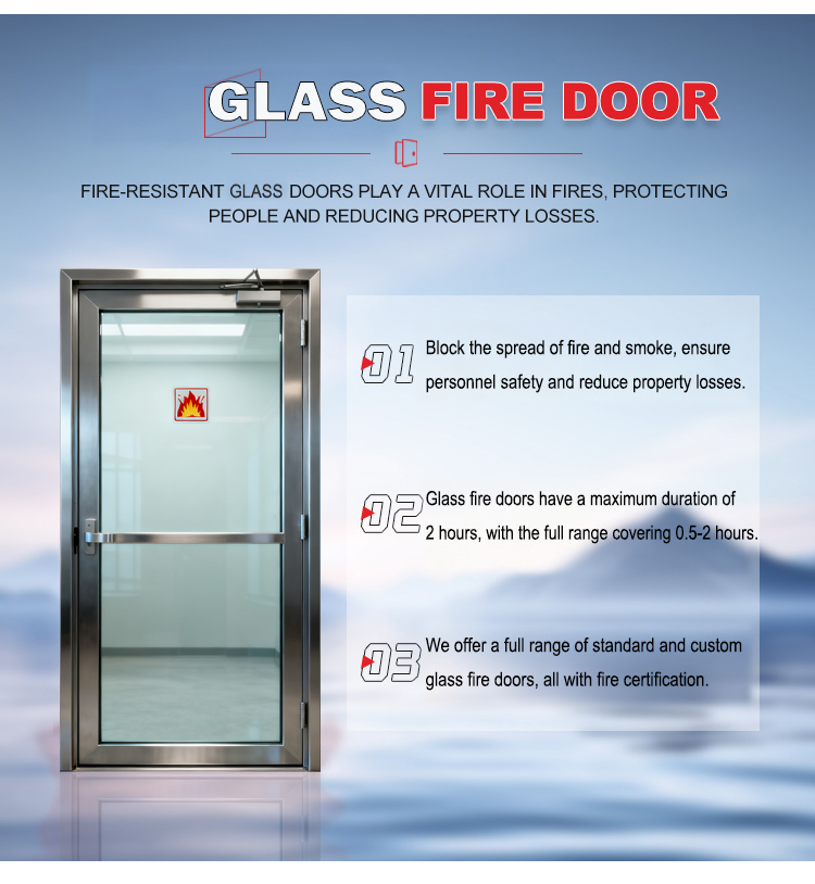 Modern Aluminum Glass Fireproof Double Entry Door Exit Design Finished for Hotel Commercial Warehouse School Interior Use
