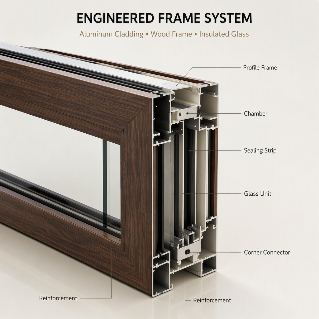 Windows New York Soundproof Wooden Frame Window High End Aluminum Frame Aluminum Clad Wood Bay Window