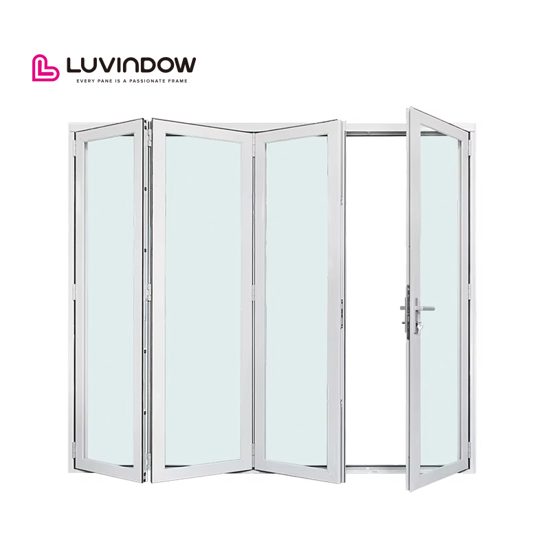 Modern Aluminum Multi-Panel Tempered Glass Folding Door Soundproof Thermal Break Patio Sliding for Hotels & Villas Powder Coated