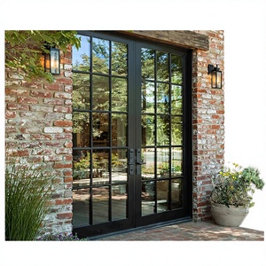 French Exterior Black Aluminum Double Glazed Swing Door
