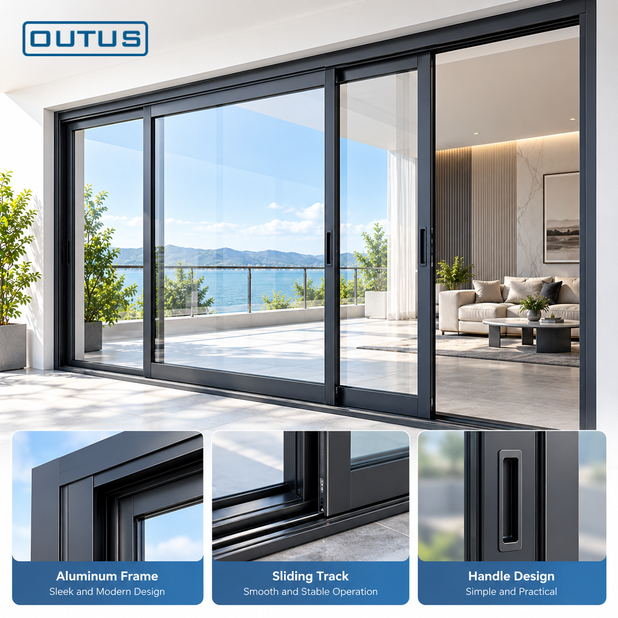 OUTUS Aluminum Alloy Push Pull Diamond Mesh Security Screen Door Anti Theft Sliding Mosquito Net Door for Home