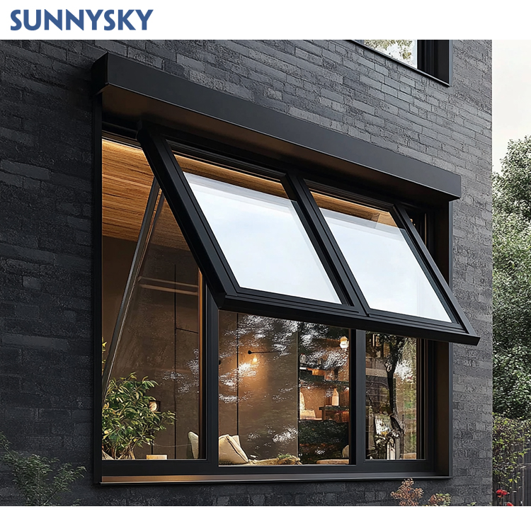 Sunnysky Large Modern Glass Thermal Break Aluminum Awning Window for Internal Outdoor Use Swing Aluminum Alloy for Residential