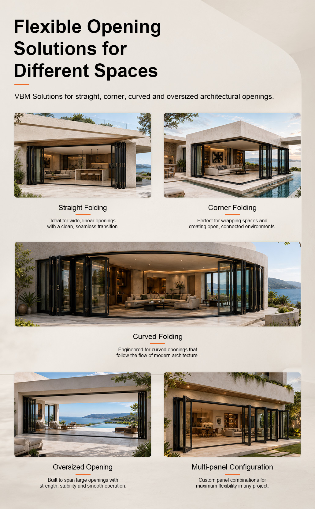 Slim Frame Aluminum Folding Door for High End Outdoor Lounge and Hospitality Project Openings