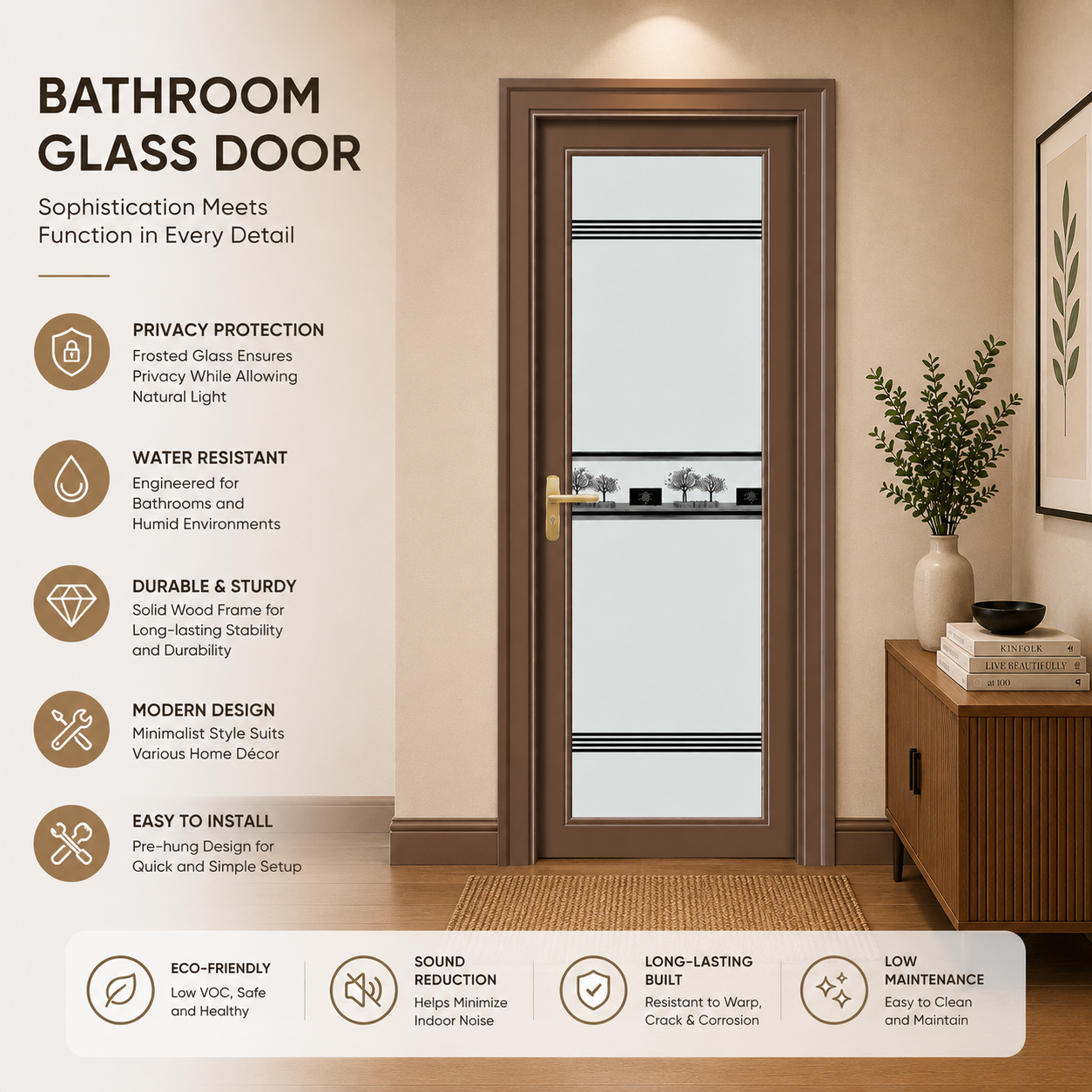 Aluminum Bathroom Door With Rust Resistant Frame for Coastal Residential Construction