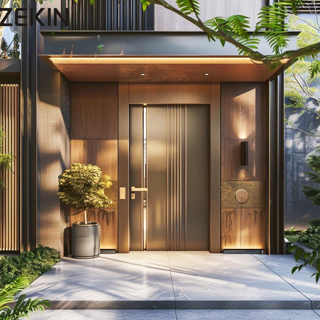 ZEKIN Modern American Design House Heat Insulation Fire Prevention Luxury Entrance Pivot Door House Wooden Front Entry Doors