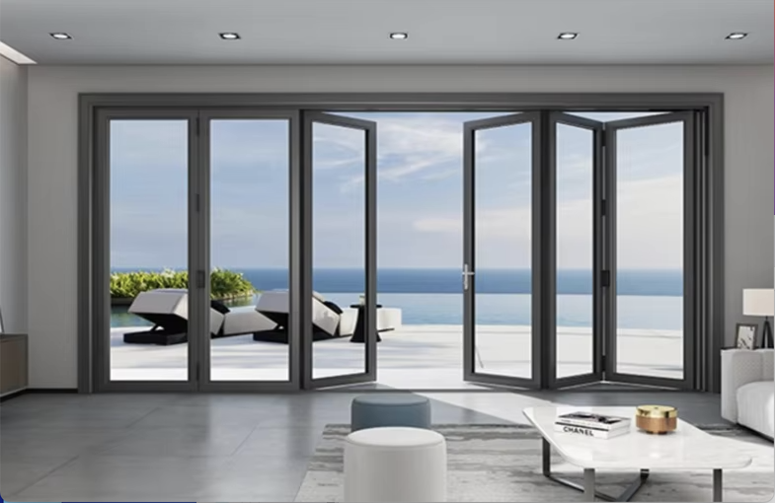 Aluminum Crystal NFRC Certified Bi-fold Door Modern Design Style Foldable Opening Method for Exterior Application in Villas