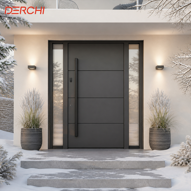 Double Aluminum Entrance Door Double Front Door Exterior Aluminum Security Door For Villa Apartment Building Project