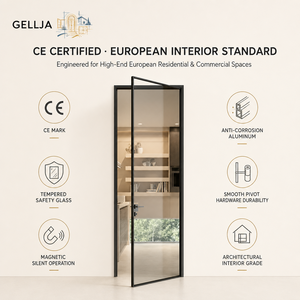 Modern French Design Narrow Frame Aluminum Glass Vertical Hinged Door for Interior Kitchen Bedroom Exterior Patio Bathroom