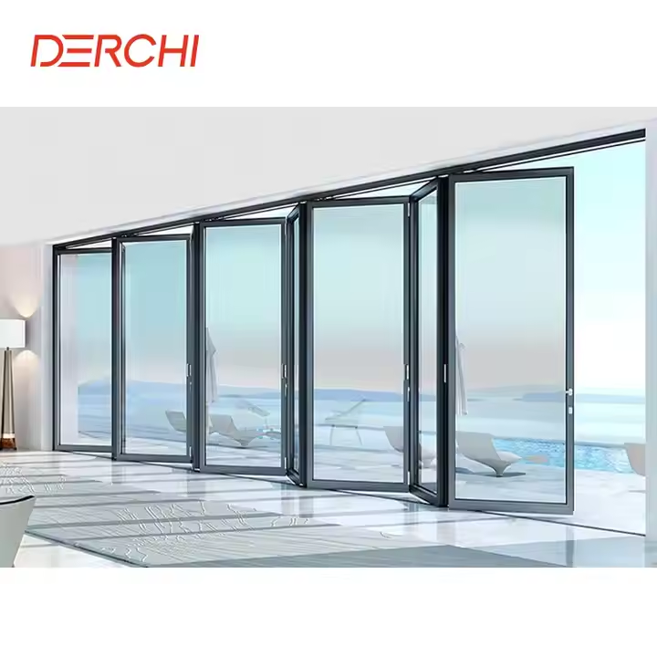 Latest Design Balcony Patio Doors And Windows Hurricane Proof Aluminum Double Tempered Glass Folding Door