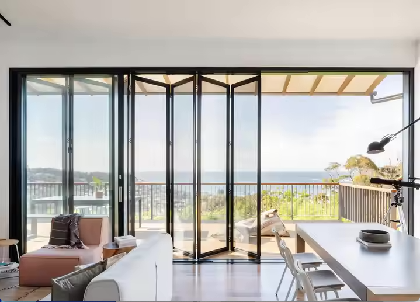 Aluminum Crystal NFRC Certified Bi-fold Door Modern Design Style Foldable Opening Method for Exterior Application in Villas