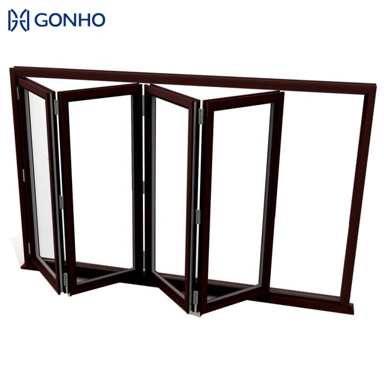 GONHO New Design Custom Champagne Color Accordion Folding Window Aluminum windows and Doors
