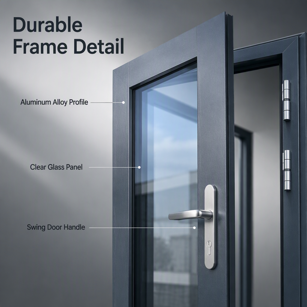 Thermal Break Aluminum Swing Door Aluminum Alloy Frame Glass Entry Door Custom Size Color for Hotel Apartment Projects