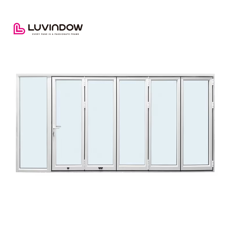 Modern Aluminum Multi-Panel Tempered Glass Folding Door Soundproof Thermal Break Patio Sliding for Hotels & Villas Powder Coated