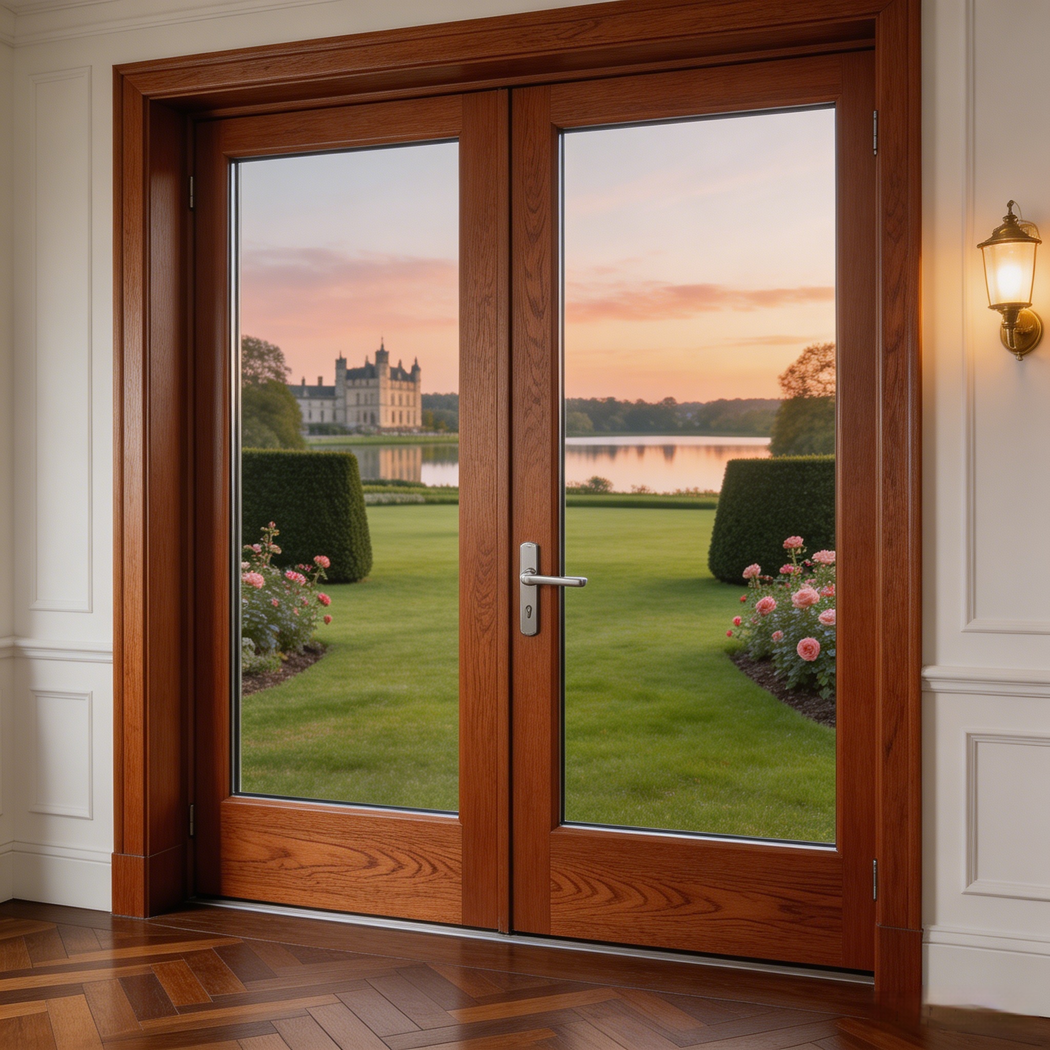 KT86 Wood Clad Aluminum Door System Door Red Oak Wood Energy Efficient Double Glazing Security Door Factory Direct Wholesale