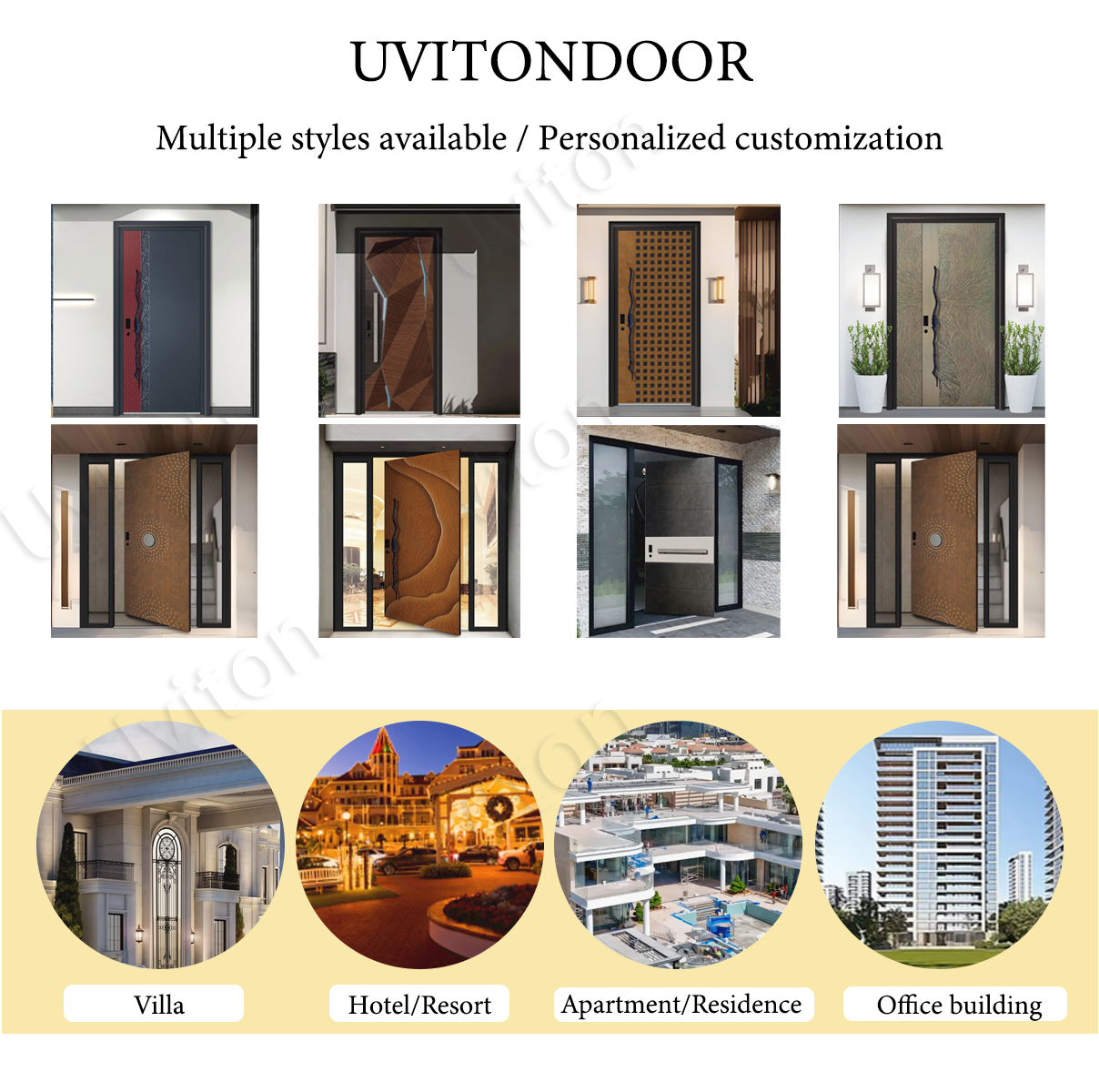 Wood Grain Pivot Front Door Oversized Walnut Aluminum Exterior Entry Door for American Villa Home Hidden Pivot Smart Lock