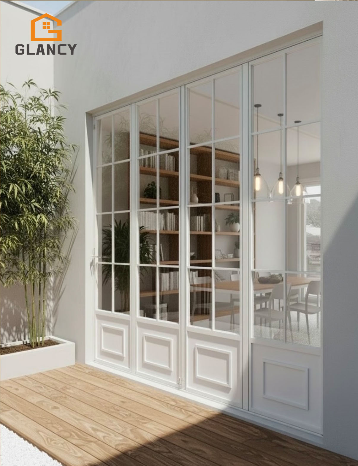 Customized White Aluminum French Folding Door For Living Room Comfort Room Balcony Exterior Bifold Patio Door