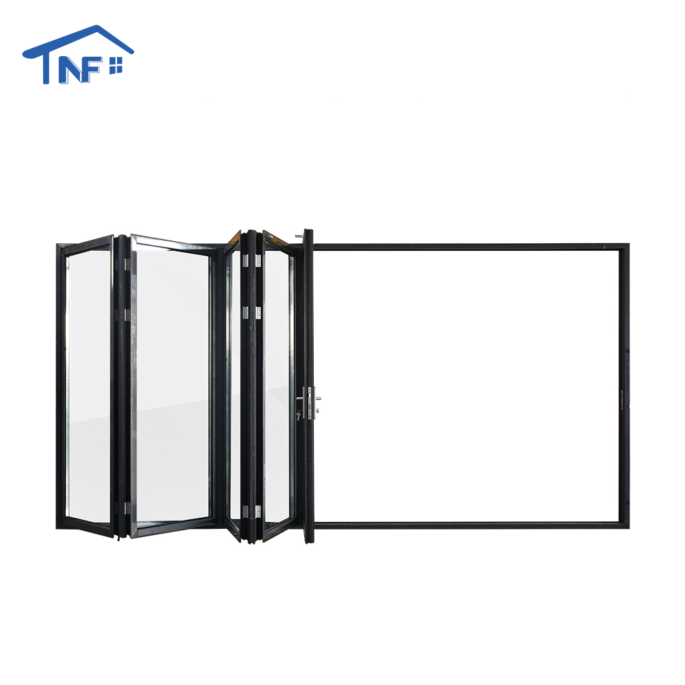 Aluminum Alloy Modern Hotel Exterior Bi-fold Frameless Glass Double Panel Doors Thermal Insulation Fiberglass CE Certified