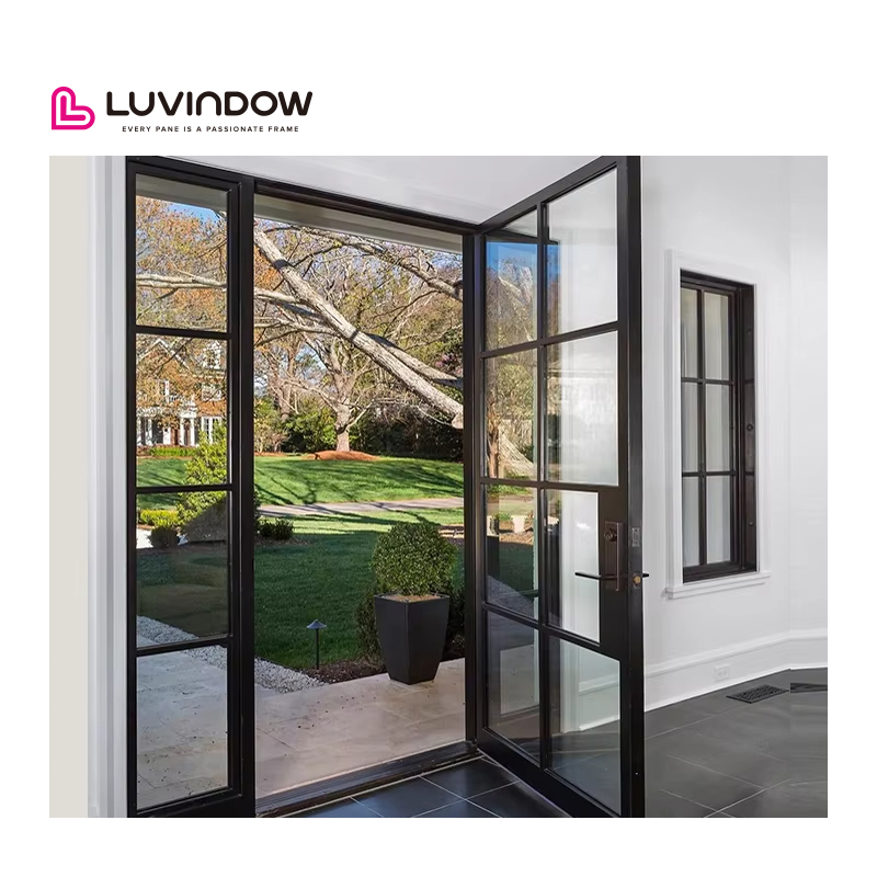 Luvindow American Double Glazed Glass Front Residential French Doors Hot Sale Modern Exterior Aluminium Hinged Swing Exterior