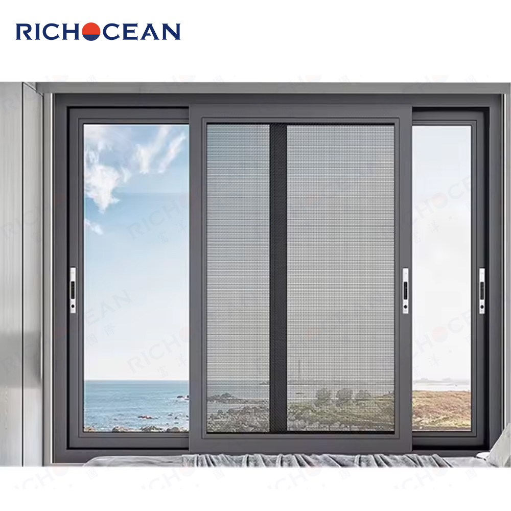 RICHOCEAN NFRC CE AS2047 CSA Custom Double Glass Sliding windows Aluminum Waterproof House Slide Window with Screen Mesh