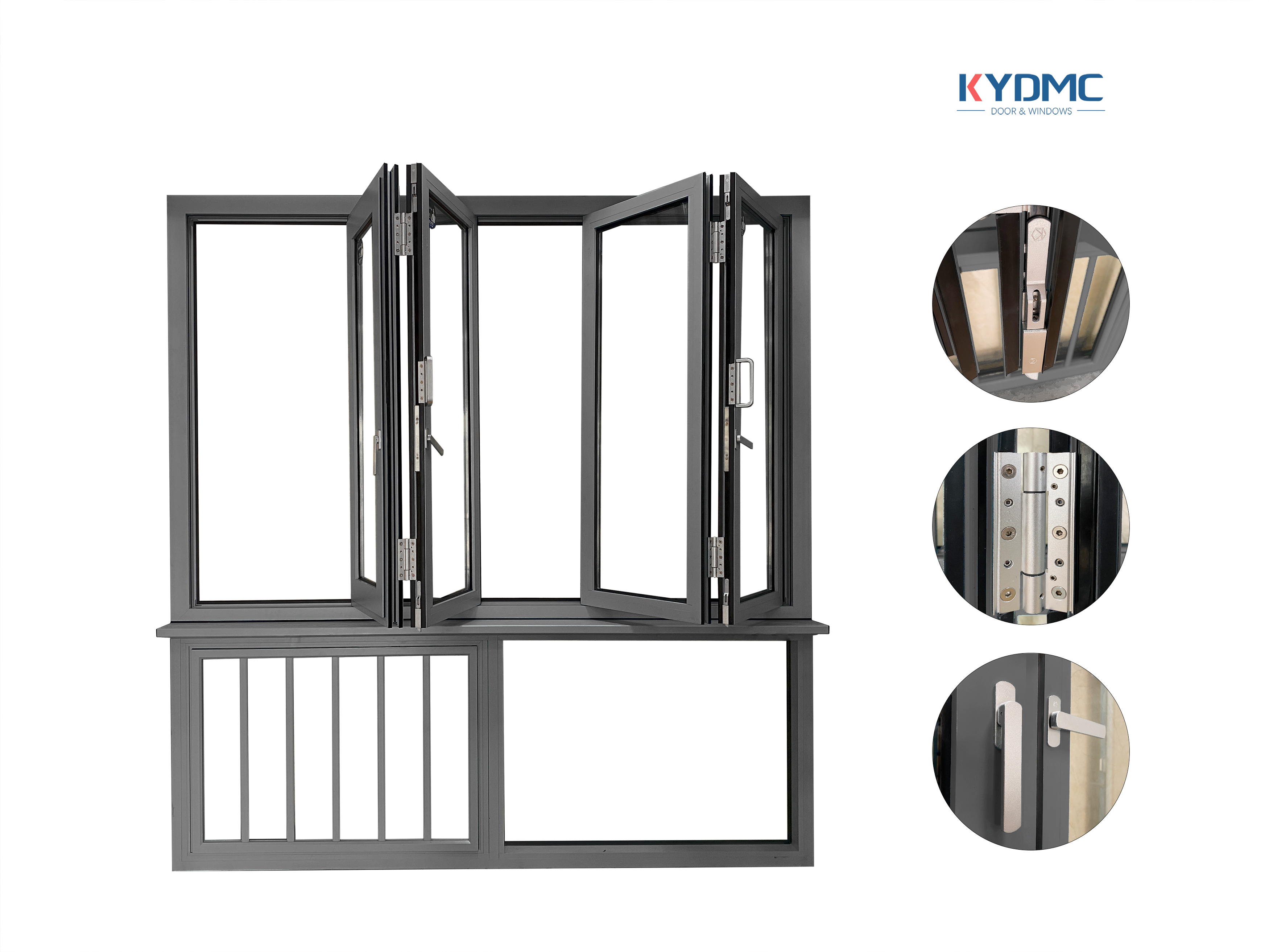 NFRC Aluminum Tempered Glass Accordion Vertical Local Bifold Window Waterproof Heat Insulation Exterior Bifold Windows