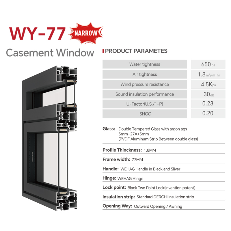 DERCHI Simple Design Customized Size Aluminium Insulated Glass Windows Casement Window Modern Aluminium windows