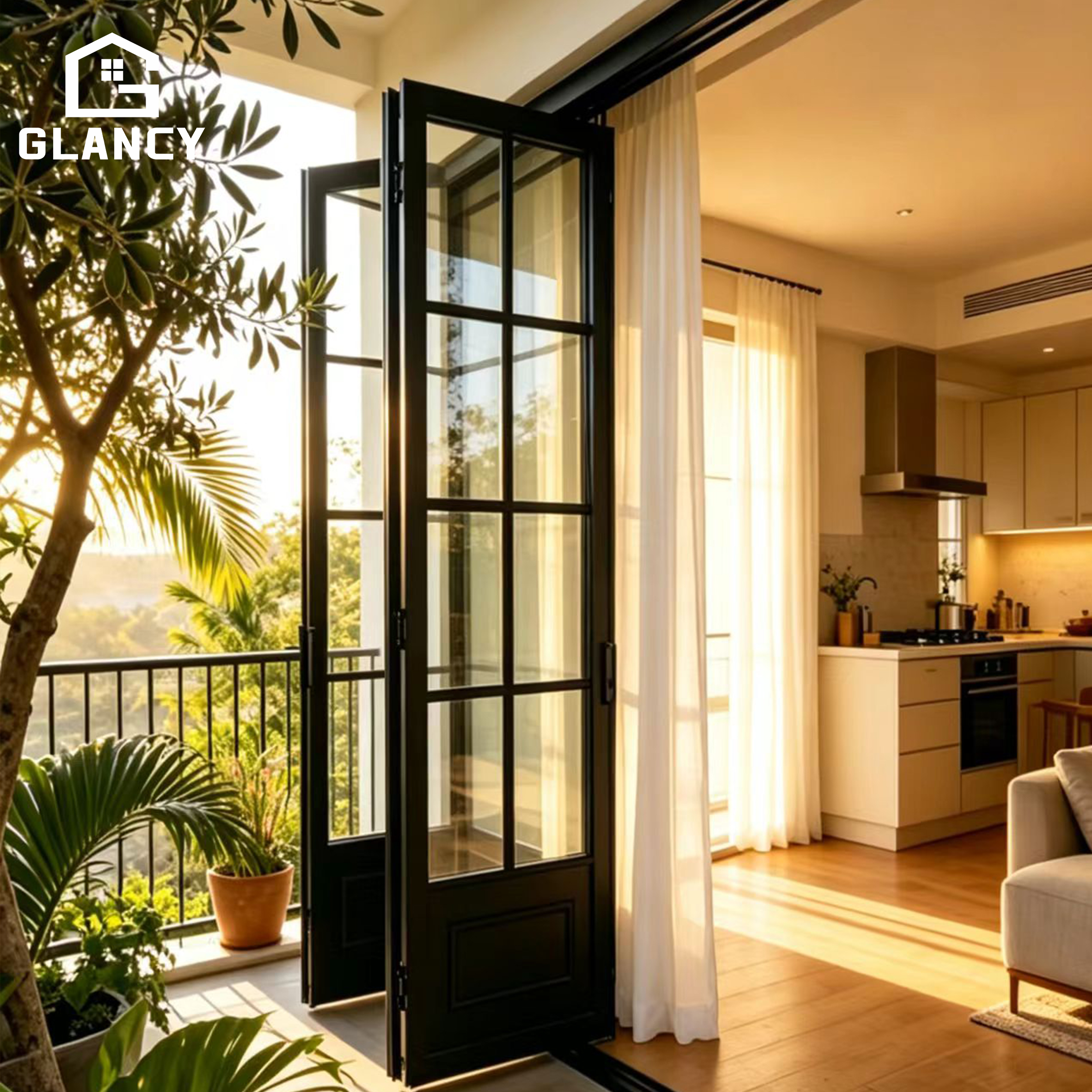 Aluminum Alloy Balcony Patio Bi-Fold Slide Folding Doors with Screen Thermal Insulation for Interior Garden and Courtyard Use