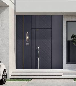 Heavy Duty Aluminum Entrance Door Minimalist Nordic Cross Hatch Grid Pattern Relief Modern Single Front Sound Thermal Insulated