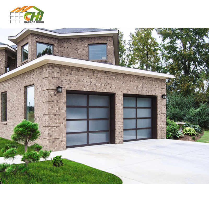 CHI Custom Size Residential Black Glass Aluminum Sectional Door Automatic Double Tempered Glass Garage Doors for Villa