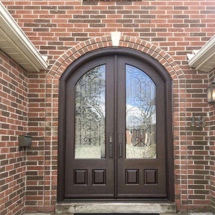 Luxury Wood Front Entry Door with Frosted Glass Mahogany Double Door