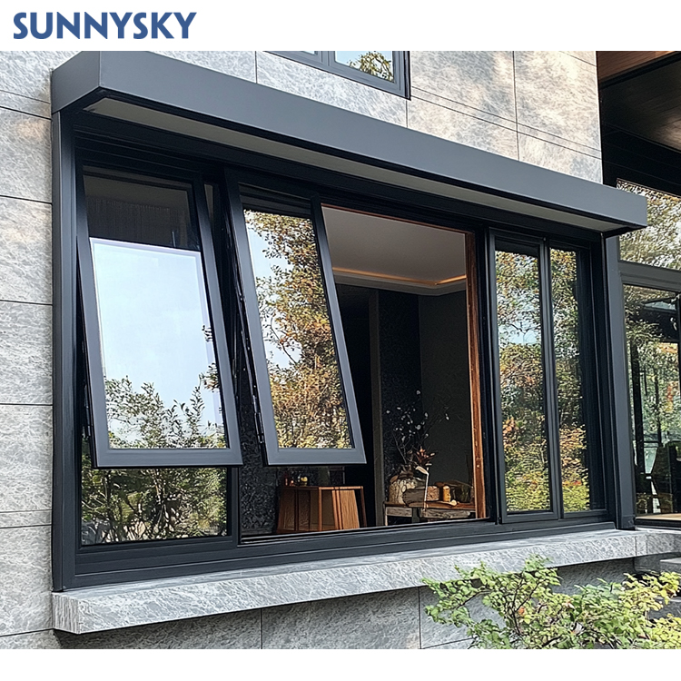 Sunnysky Large Modern Glass Thermal Break Aluminum Awning Window For Internal Outdoor Use Swing Aluminum Alloy For Residential