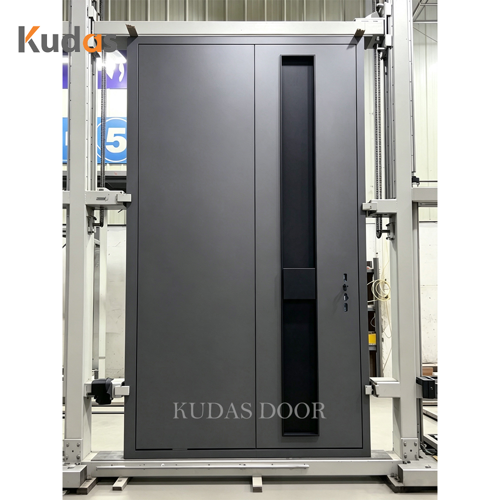Modern Home Grey Cast Aluminum Front Pivot Door Exterior Waterproof Durable Main Entrance Security Door With Glass Sidelights