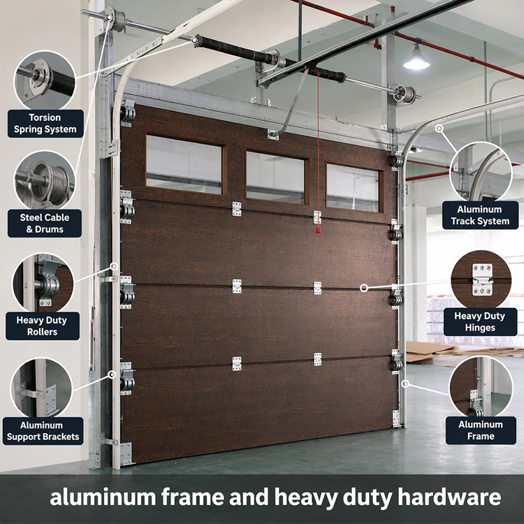 Architectural Grade Real Wood-Clad Insulated Aluminum Panel Stable Structure Smooth Operation Noise Reduction Garage Doors