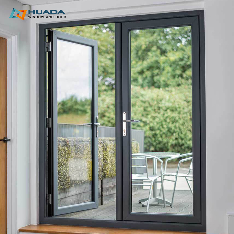 Exterior Double Front Entry Doors Hurricane Impact Swing Style Aluminum Alloy French Windows and Doors for House