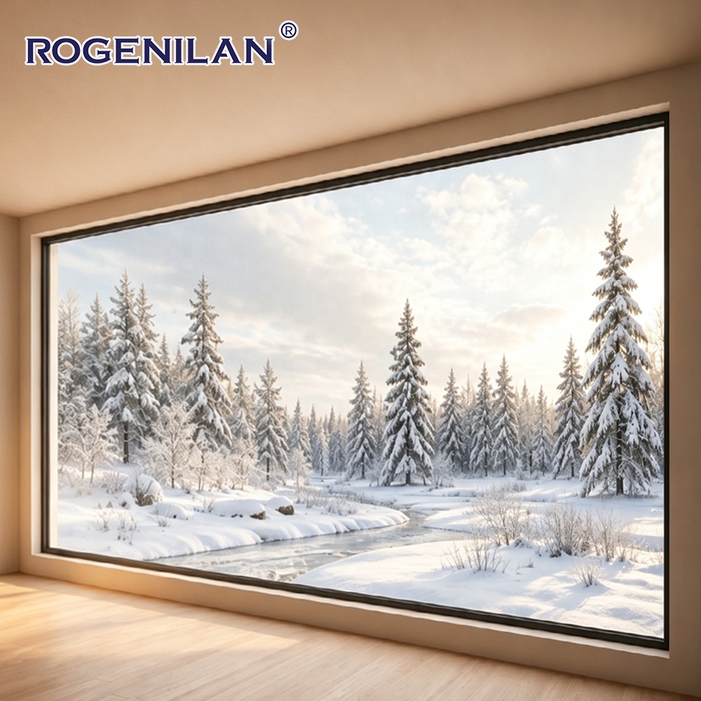 Rogenilan Custom Large Waterproof Aluminum Fixed Glass Panoramic Windows Exterior Double Low-E Glazed Picture Window